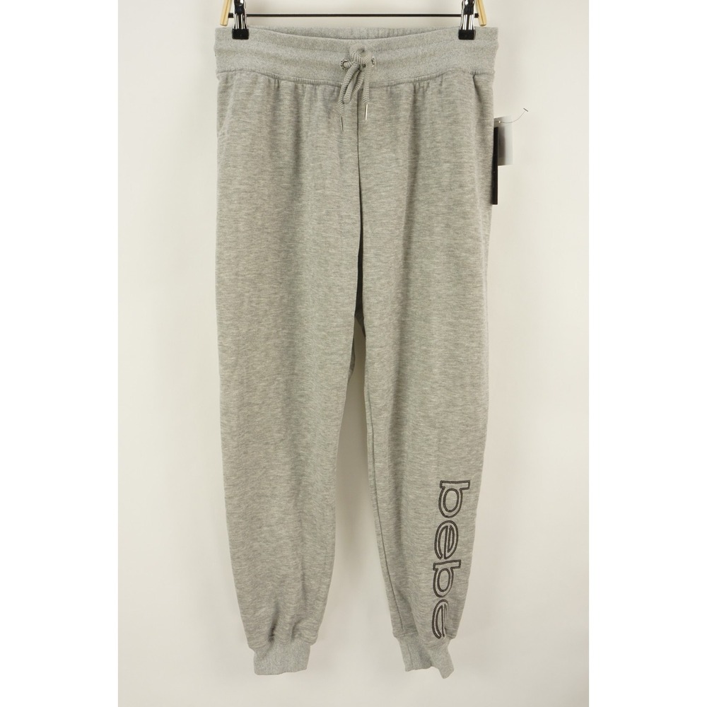 New $79 Bebe Sport‎ Fleece Jogger Sweatpants Women's Large Gray Heather Cotton